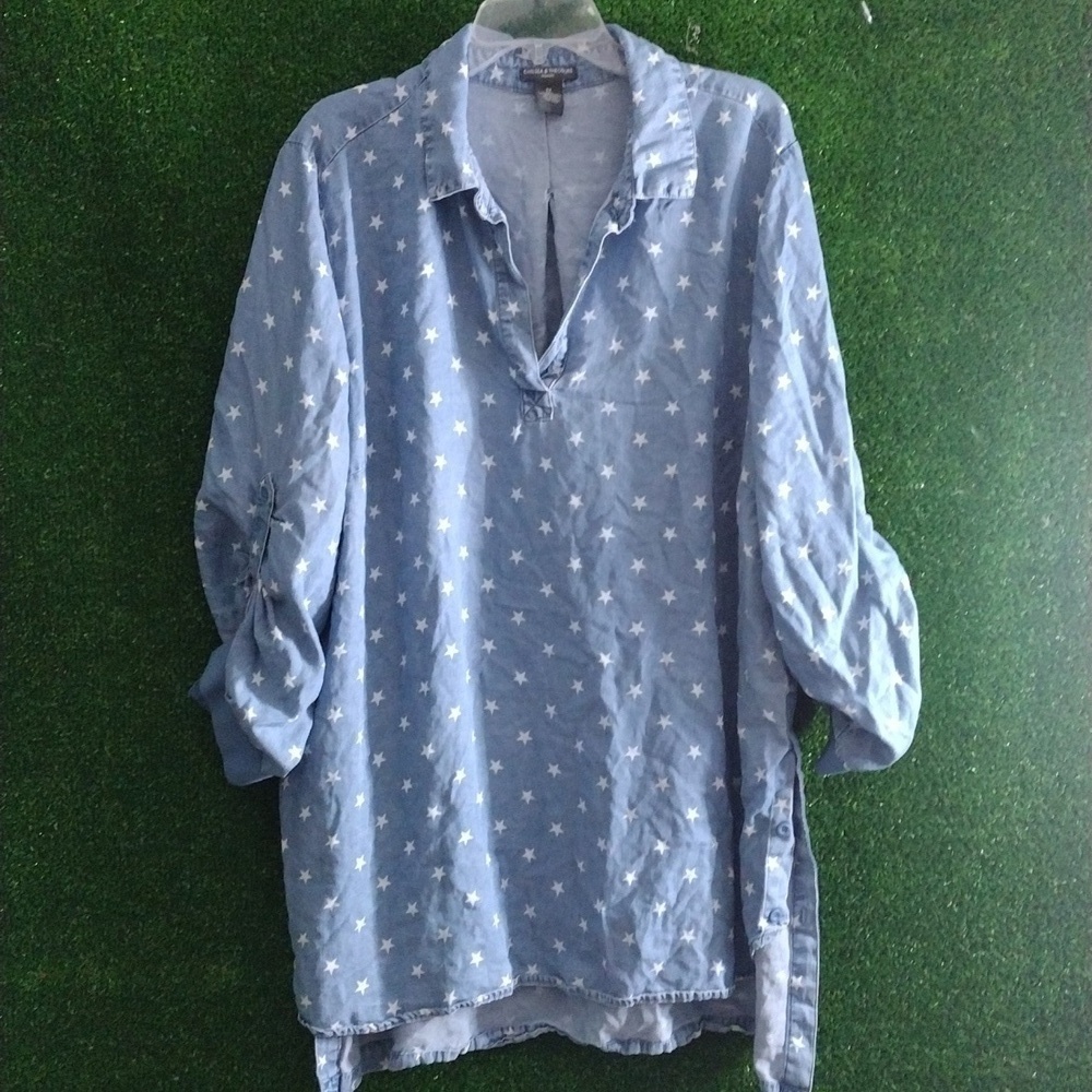 Chelsea and Theodore blue jean long sleeve shirt